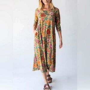 Natural Life Women’s Lottie Floral Sweater Knit Maxi Dress Boho Pockets XL